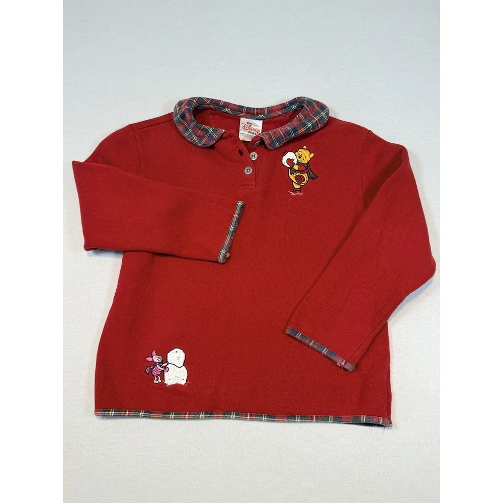 The Disney Store Polo Shirt Kids 7-8 Red Winnie The Pooh Piglet Plaid Collar